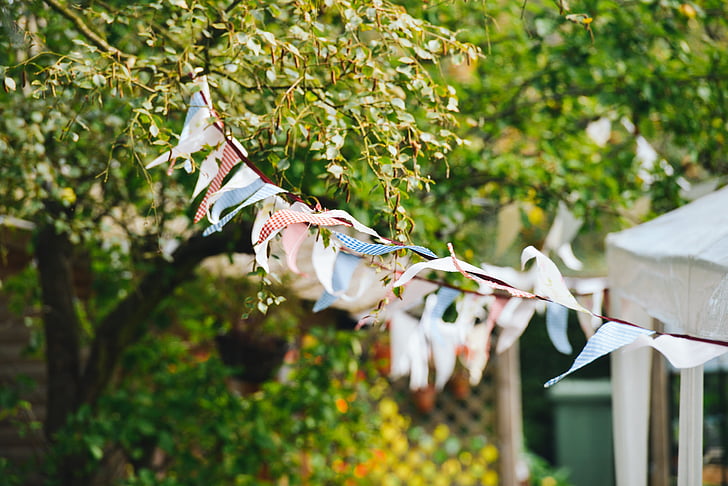bunting, flags, blowing, breeze, wind, party, celebration