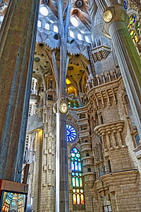 Sagrada Familia, Cattedrale, Basilica, soffitto, Barcellona, Familia, Gaudi