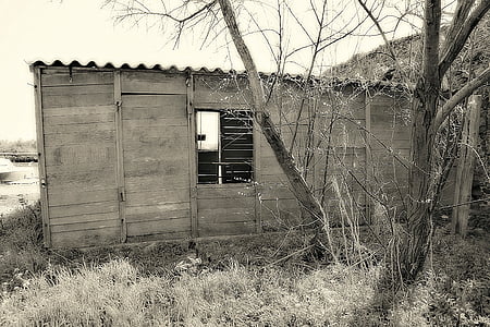 Grange, hout, oude huizen, gevel, zwart-wit, venster, Frankrijk