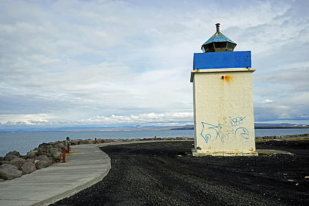 kitűnő, világítótorony, Izland, sétány, tengerpart