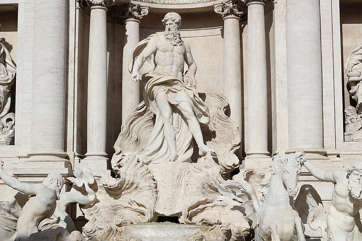 rome, source, italy, trevi, statue, sculpture, architectural column