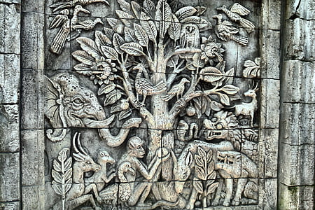 Relief, Wand, Tempel, Stein, Skulptur, mythische, Flora