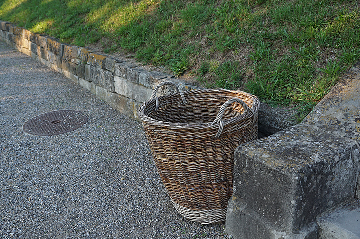 basket, away, weave, grey, collect, garbage