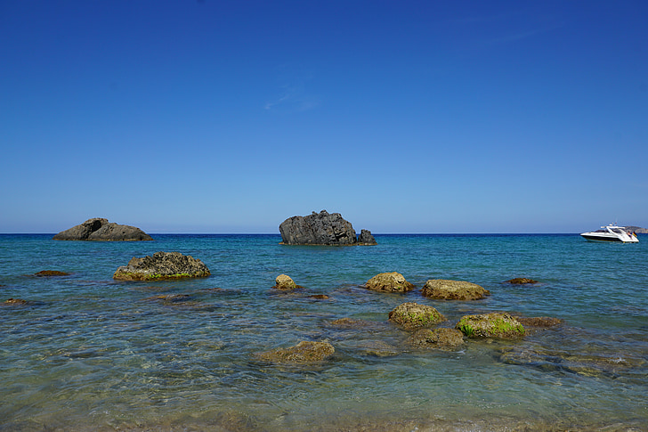 Ibiza, ön, havet, stenar, Boot, Rock, vatten