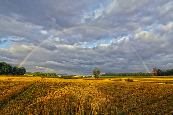kesällä, Rainbow, maisema, pilvet, maatalous, Luonto, maaseudun kohtaus