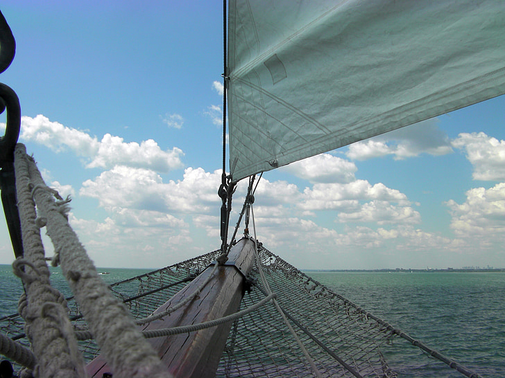 båd, blå, perspektiv, Tall ship, netto, sejl, linje