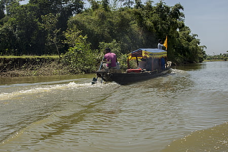 folyó, csónak, Tamron, Banglades, bichnakandi, Sylhet, víz