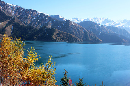 tianchi, ežeras, sniego, Xinjiang