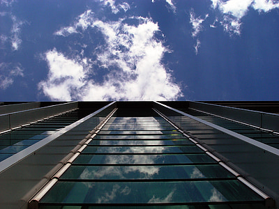 Architektura, Banku Federalnego, Gera, fasada, niebo, chmury, nowoczesne