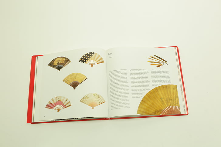 llibre, fan, oriental, japonès, xinès, or, fons blanc
