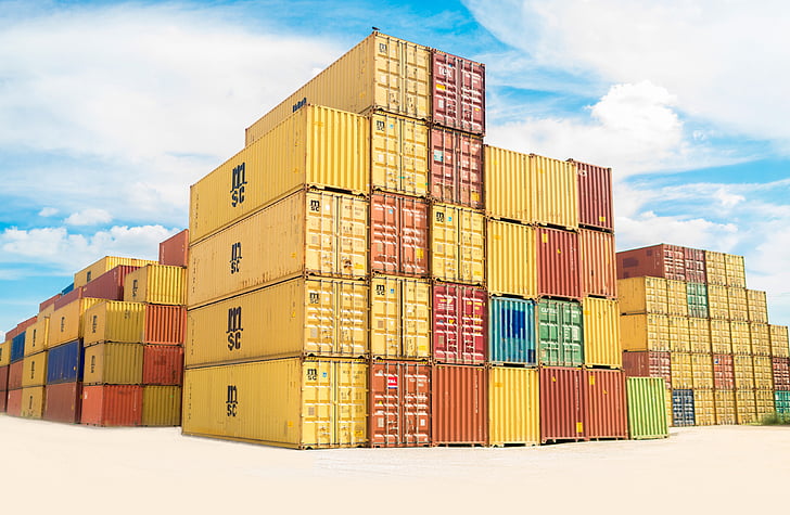 container, van, export, travel, cargo, wharf, blue