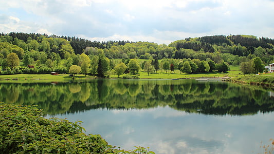 Lago, Rursee, paisaje, naturaleza, espejado, verde, área recreativa
