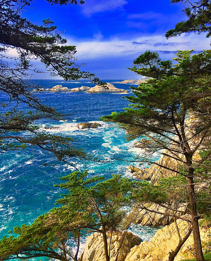 bờ biển, Đại dương, vách đá, California, màu xanh