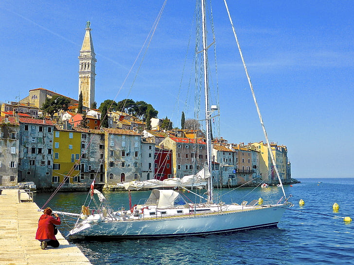 Yacht, dokkoló, mediterrán, Port, tengerparti, kék, turisztikai
