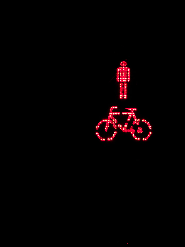 Laki-laki, roda, berdiri, merah, lampu lalu lintas, persimpangan jalan, Stop