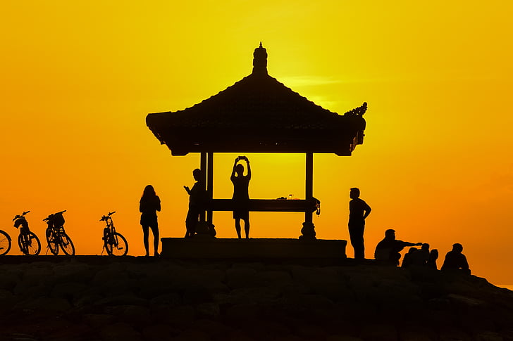 sunset, people, silhouette, turret