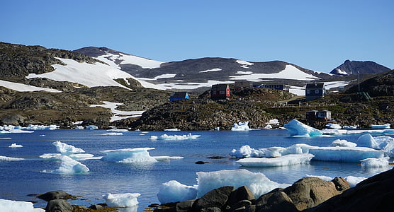 icebergs, Mar, fiord, muntanyes, Grenlàndia, cercle polar àrtic, fred