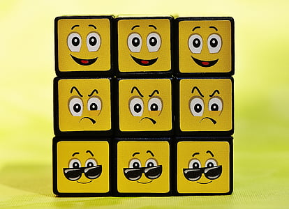 Cube, smilies, forskellige, Sjov, følelser, humørikon, humør