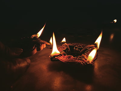 candle, light, fire, flame, dark, night, ashtray