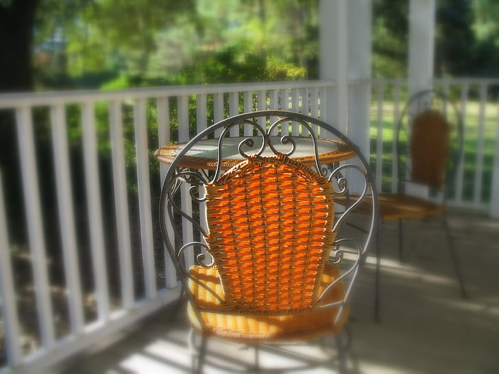 Ganek, krzesło, światło, drewno, meble, na zewnątrz, patio