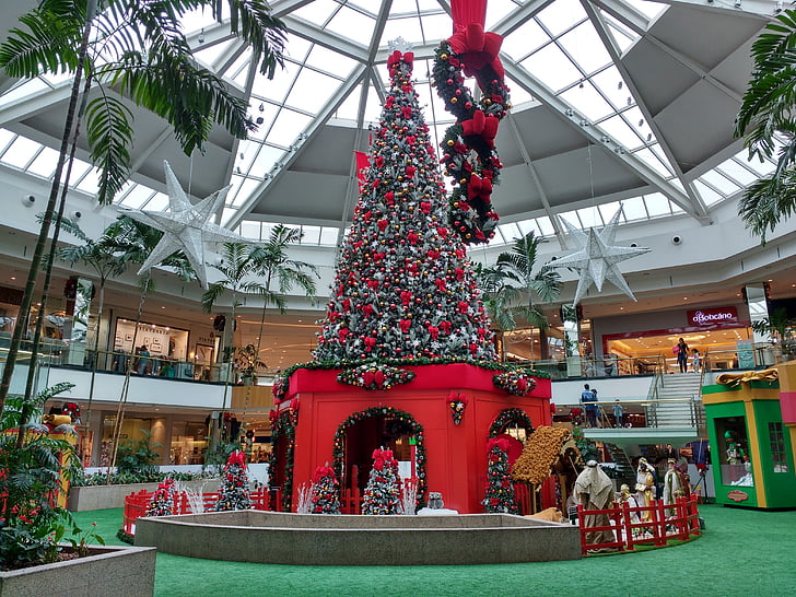 Vianočný strom, nákupné centrum, Dovolenka, dekorácie, Vianoce, strom, kultúr