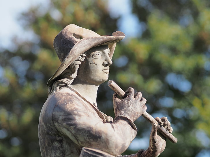 statue, shepherd, flute, musician, pastoral