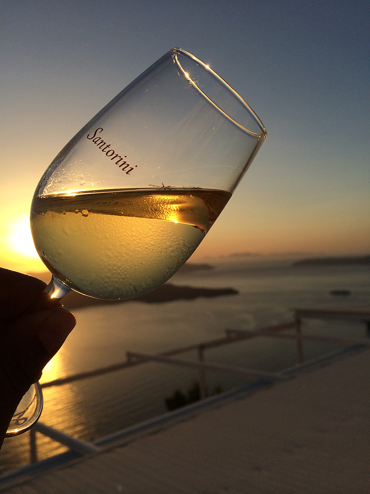 Santorini, Vinárstvo, víno, západ slnka, ochutnávka, Grécko, alkohol