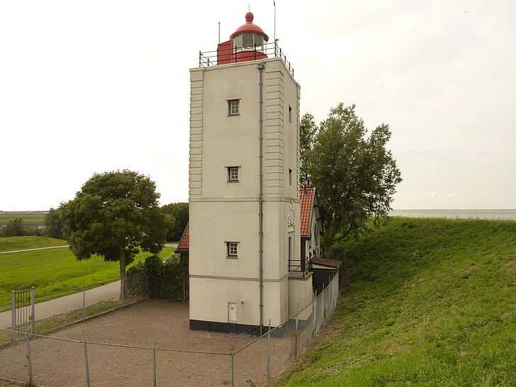 Lighthouse, luft, havet, moln, landskap, Nederländerna, vatten