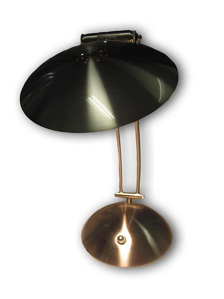 lamp, office, isolated, metal, shiny, table lamp, single Object
