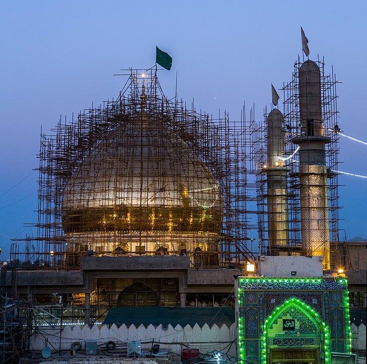 al-askari mosque, repairs, minarets, iraq, scaffold, construction, building