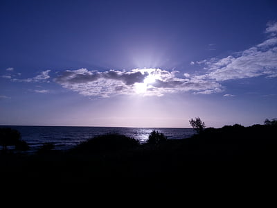 posta de sol, platja, oceà, Alba, colors, porpra, violeta