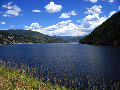 reservoir, vandreservoir, vand, søen, natur, landskab, træer