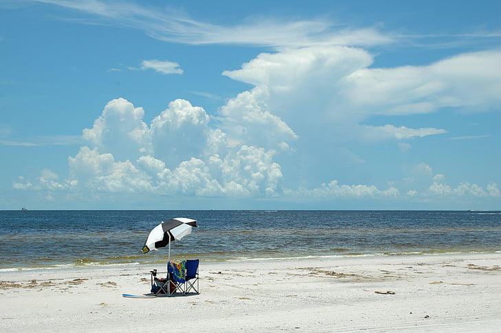 Pantai, hari, kursi pantai, payung, tidak ada, musim panas, laut
