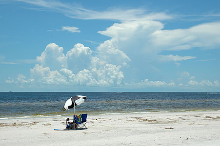 Beach, dag, strandstole, paraply, ingen, sommer, havet