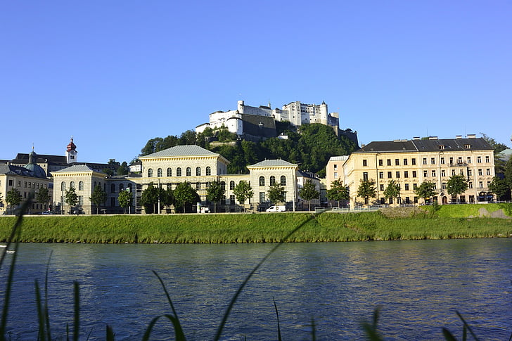 Salzburg, Østrig, Hohensalzburg-fæstningen, gamle bydel, Salzach, Downtown, City