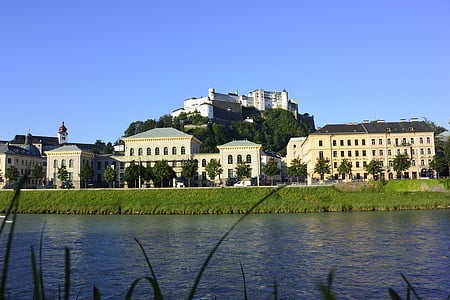 Salzburg, Austrija, utvrda Hohensalzburg, Stari grad, Salzach, u centru grada, grad