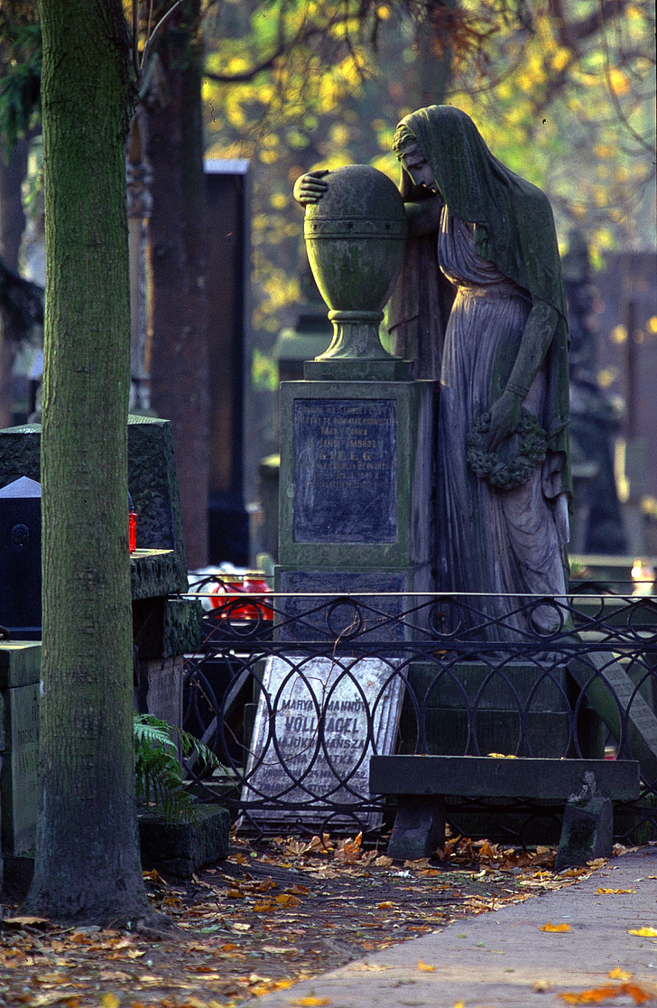 cemetery, powązki, statues, sculpture, warsaw, graves, all souls' day