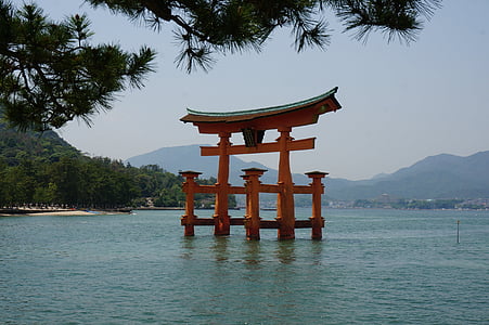 sea, japan, hiroshima, miyajima, itsukushima shinto shrine, torii