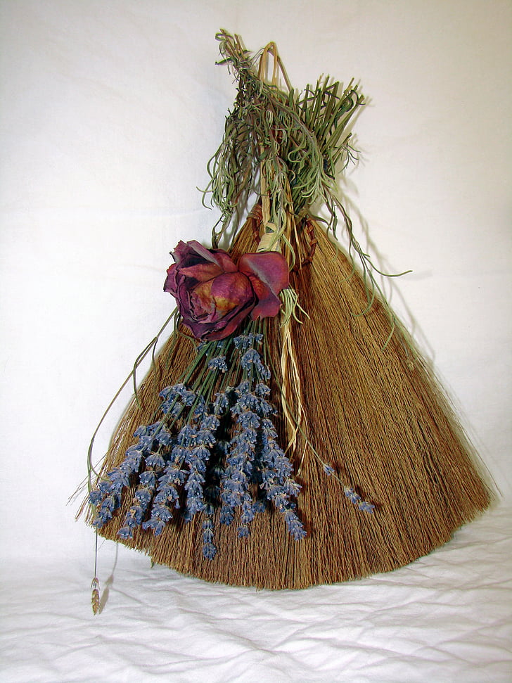 broom, table broom, old, vintage, dried, flowers, ros