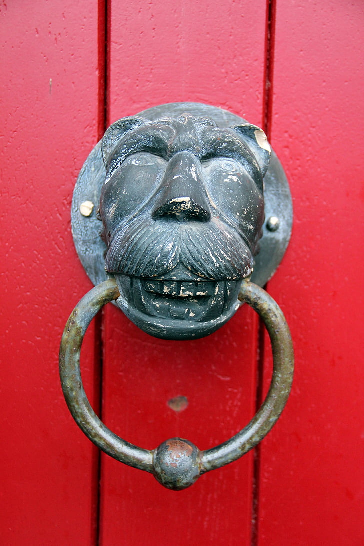 doorknocker, red, lion, lion head, ring, thumper, input