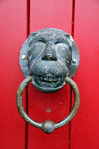 doorknocker, vermelho, Leão, cabeça de leão, anel, tambor, entrada
