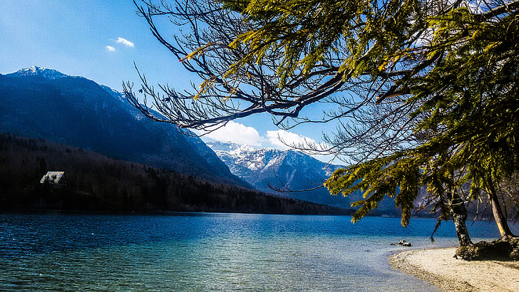 Bohinj, Lago, natural, sol, Eslovênia, natureza, montanha
