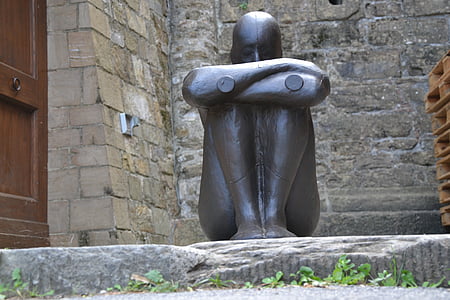 figure, sculpture, thinking, art, statue, sit