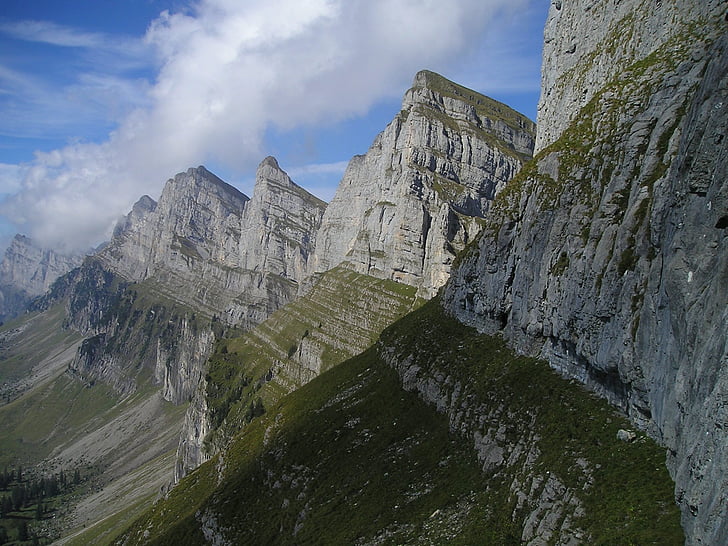 планини, алпийски, Churfirsten, Швейцария, среща на върха, стръмната стена, планински