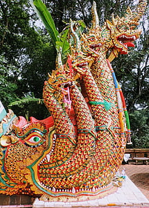 龙, 雕塑, 雕像, 亚洲, 泰国, 蛇