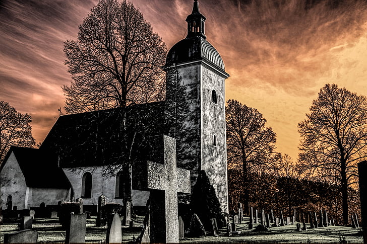 grödinge, Biserica, cimitir, HDR, atmosfera, Suedia