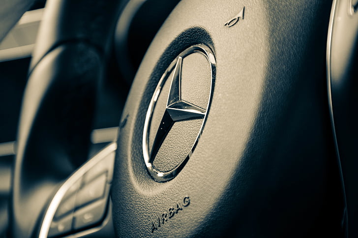 close-up, cotxe, Direcció, roda, volant, automoció, Mercedes