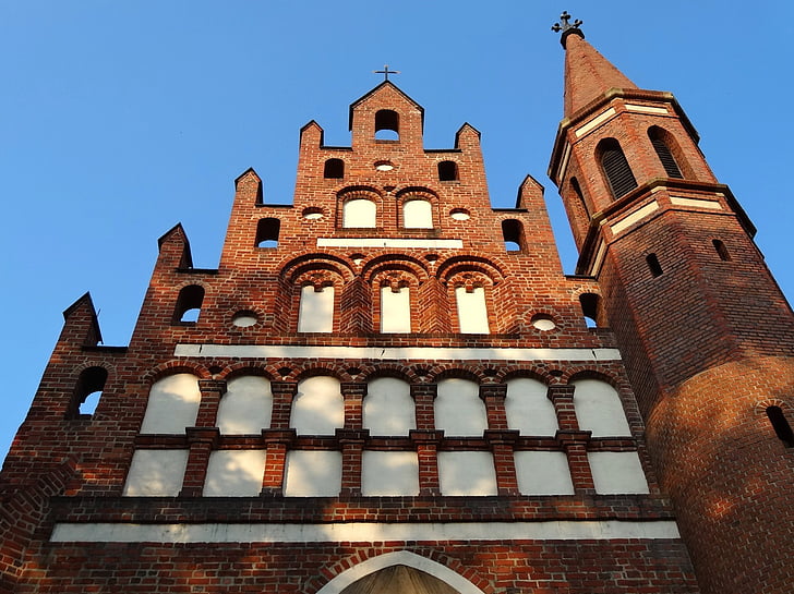 virgin mary queen of the peace, church, bydgoszcz, gable, pediment, christianity, religious