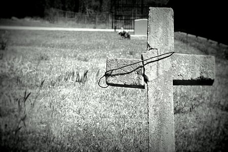 Cross, uhyggelig, kirkegård, gravsten, gravsten, kirkegård, grav