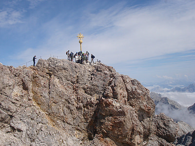 Zugspitze, Summit cross, Zugspitze-hegység, nézet, Németország, hegymászás, hegyek